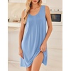 image:imageEkouaer Nightgowns for Women Sleeveless Sleep Shirt Tank Night Gown V Neck Chemise Pleated Night Shirt Soft Sleep DressLight Blue