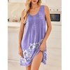 image:imageEkouaer Nightgowns for Women Sleeveless Sleep Shirt Tank Night Gown V Neck Chemise Pleated Night Shirt Soft Sleep DressPurple Flowers