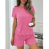 image:imageEkouaer Pajamas Sets for Women Ribbed Knit Sleepwear Set Soft Short Sleeve Pjs with Pockets Casual Lounge Sets with Pockets Pink M