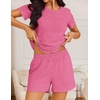 image:imageEkouaer Pajamas Sets for Women Ribbed Knit Sleepwear Set Soft Short Sleeve Pjs with Pockets Casual Lounge Sets with Pockets Pink M