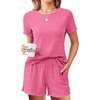image:imageEkouaer Pajamas Sets for Women Ribbed Knit Sleepwear Set Soft Short Sleeve Pjs with Pockets Casual Lounge Sets with Pockets Pink M