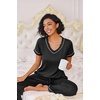 image:imageEkouaer Pajamas for Women Set 2 Piece Lounge Set Soft Pajama Sets Short Sleeve and Pants Pj Sets Loose Sleepwear with PocketsBlack