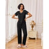 image:imageEkouaer Pajamas for Women Set 2 Piece Lounge Set Soft Pajama Sets Short Sleeve and Pants Pj Sets Loose Sleepwear with PocketsBlack