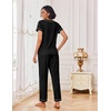 image:imageEkouaer Pajamas for Women Set 2 Piece Lounge Set Soft Pajama Sets Short Sleeve and Pants Pj Sets Loose Sleepwear with PocketsBlack