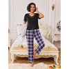 image:imageEkouaer Pajamas for Women Set 2 Piece Lounge Set Soft Pajama Sets Short Sleeve and Pants Pj Sets Loose Sleepwear with PocketsBleu and Red Plaid