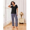 image:imageEkouaer Pajamas for Women Set 2 Piece Lounge Set Soft Pajama Sets Short Sleeve and Pants Pj Sets Loose Sleepwear with PocketsBleu and Red Plaid
