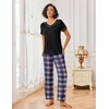 image:imageEkouaer Pajamas for Women Set 2 Piece Lounge Set Soft Pajama Sets Short Sleeve and Pants Pj Sets Loose Sleepwear with PocketsBleu and Red Plaid