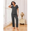 image:imageEkouaer Pajamas for Women Set 2 Piece Lounge Set Soft Pajama Sets Short Sleeve and Pants Pj Sets Loose Sleepwear with PocketsDeep Grey