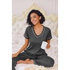 image:imageEkouaer Pajamas for Women Set 2 Piece Lounge Set Soft Pajama Sets Short Sleeve and Pants Pj Sets Loose Sleepwear with PocketsDeep Grey