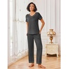 image:imageEkouaer Pajamas for Women Set 2 Piece Lounge Set Soft Pajama Sets Short Sleeve and Pants Pj Sets Loose Sleepwear with PocketsDeep Grey