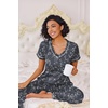 image:imageEkouaer Pajamas for Women Set 2 Piece Lounge Set Soft Pajama Sets Short Sleeve and Pants Pj Sets Loose Sleepwear with PocketsGrey Flower