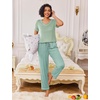 image:imageEkouaer Pajamas for Women Set 2 Piece Lounge Set Soft Pajama Sets Short Sleeve and Pants Pj Sets Loose Sleepwear with PocketsLight Green Plaid