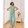 image:imageEkouaer Pajamas for Women Set 2 Piece Lounge Set Soft Pajama Sets Short Sleeve and Pants Pj Sets Loose Sleepwear with PocketsLight Green Plaid