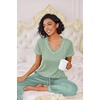 image:imageEkouaer Pajamas for Women Set 2 Piece Lounge Set Soft Pajama Sets Short Sleeve and Pants Pj Sets Loose Sleepwear with PocketsLight Green Plaid