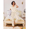 image:imageEkouaer Pajamas for Women Set 2 Piece Lounge Set Soft Pajama Sets Short Sleeve and Pants Pj Sets Loose Sleepwear with PocketsLight Yellow Flowers