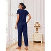 image:imageEkouaer Pajamas for Women Set 2 Piece Lounge Set Soft Pajama Sets Short Sleeve and Pants Pj Sets Loose Sleepwear with PocketsNavy Blue