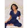 image:imageEkouaer Pajamas for Women Set 2 Piece Lounge Set Soft Pajama Sets Short Sleeve and Pants Pj Sets Loose Sleepwear with PocketsNavy Blue