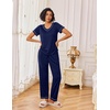 image:imageEkouaer Pajamas for Women Set 2 Piece Lounge Set Soft Pajama Sets Short Sleeve and Pants Pj Sets Loose Sleepwear with PocketsNavy Blue