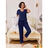 image:imageEkouaer Pajamas for Women Set 2 Piece Lounge Set Soft Pajama Sets Short Sleeve and Pants Pj Sets Loose Sleepwear with PocketsNavy Blue