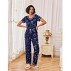 image:imageEkouaer Pajamas for Women Set 2 Piece Lounge Set Soft Pajama Sets Short Sleeve and Pants Pj Sets Loose Sleepwear with PocketsNavy Blue Flower