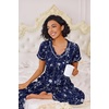 image:imageEkouaer Pajamas for Women Set 2 Piece Lounge Set Soft Pajama Sets Short Sleeve and Pants Pj Sets Loose Sleepwear with PocketsNavy Blue Flower