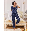 image:imageEkouaer Pajamas for Women Set 2 Piece Lounge Set Soft Pajama Sets Short Sleeve and Pants Pj Sets Loose Sleepwear with PocketsNavy Blue Flower