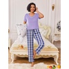 image:imageEkouaer Pajamas for Women Set 2 Piece Lounge Set Soft Pajama Sets Short Sleeve and Pants Pj Sets Loose Sleepwear with PocketsPurple Plaid