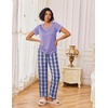 image:imageEkouaer Pajamas for Women Set 2 Piece Lounge Set Soft Pajama Sets Short Sleeve and Pants Pj Sets Loose Sleepwear with PocketsPurple Plaid