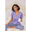 image:imageEkouaer Pajamas for Women Set 2 Piece Lounge Set Soft Pajama Sets Short Sleeve and Pants Pj Sets Loose Sleepwear with PocketsPurple Plaid