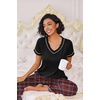 image:imageEkouaer Pajamas for Women Set 2 Piece Lounge Set Soft Pajama Sets Short Sleeve and Pants Pj Sets Loose Sleepwear with PocketsRed Plaid