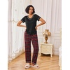 image:imageEkouaer Pajamas for Women Set 2 Piece Lounge Set Soft Pajama Sets Short Sleeve and Pants Pj Sets Loose Sleepwear with PocketsRed Plaid