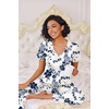 image:imageEkouaer Pajamas for Women Set 2 Piece Lounge Set Soft Pajama Sets Short Sleeve and Pants Pj Sets Loose Sleepwear with PocketsWhite and Blue Flower