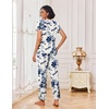image:imageEkouaer Pajamas for Women Set 2 Piece Lounge Set Soft Pajama Sets Short Sleeve and Pants Pj Sets Loose Sleepwear with PocketsWhite and Blue Flower