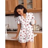 image:imageEkouaer Pajamas for Women Set Button Up Pjs Short Sleeve Ruffle Sleepwear Notch Collar Bride Soft Pj Lounge Sets SXXLRed Bow Tie