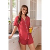 image:imageEkouaer Pajamas for Women Set Button Up Sleepwear 2 Piece Pjs Lounge Set Short Sleeve NightwearRed