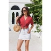 image:imageEkouaer Pajamas for Women Set Button Up Sleepwear 2 Piece Pjs Lounge Set Short Sleeve NightwearRed