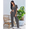 image:imageEkouaer Pajamas for Women Set Button Up Soft Pjs Short Sleeve 2 Piece Lounge Sets Comfy SleepwearDeep Grey