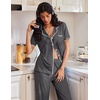 image:imageEkouaer Pajamas for Women Set Button Up Soft Pjs Short Sleeve 2 Piece Lounge Sets Comfy SleepwearDeep Grey