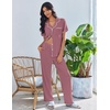 image:imageEkouaer Pajamas for Women Set Button Up Soft Pjs Short Sleeve 2 Piece Lounge Sets Comfy SleepwearDusty Mauve