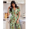 image:imageEkouaer Pajamas for Women Set Button Up Soft Pjs Short Sleeve 2 Piece Lounge Sets Comfy SleepwearGreen Cat Print