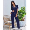 image:imageEkouaer Pajamas for Women Set Button Up Soft Pjs Short Sleeve 2 Piece Lounge Sets Comfy SleepwearNavy Blue