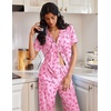 image:imageEkouaer Pajamas for Women Set Button Up Soft Pjs Short Sleeve 2 Piece Lounge Sets Comfy SleepwearPink Bow Tie