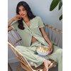 image:imageEkouaer Pajamas for Women Set Button Up Soft Pjs Short Sleeve 2 Piece Lounge Sets Comfy SleepwearSage Green