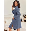 image:imageEkouaer Robe for Women Ribbed Knit Bathrobe Soft Knee Length Kimono Robes Ladies Sleepwear with Pockets SXXL