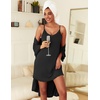 image:imageEkouaer Robes Womens Nightgown and Robe Set 2 Piece Sexy Lace Spaghetti Strap Lightweight Sleepwear with Pockets SXXLBlack