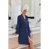 image:imageEkouaer Robes for Women Short Knit Bathrobe Lightweight Kimono Robe Knee Length Loungewear SXXLNavy Blue
