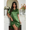 image:imageEkouaer Satin Nightshirt for Women Button Down Nightgown Silk Short Sleeve Sleepshirt Notch Collar Sleepwear S3XLArmy Green