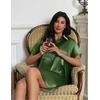 image:imageEkouaer Satin Nightshirt for Women Button Down Nightgown Silk Short Sleeve Sleepshirt Notch Collar Sleepwear S3XLArmy Green