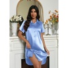 image:imageEkouaer Satin Nightshirt for Women Button Down Nightgown Silk Short Sleeve Sleepshirt Notch Collar Sleepwear S3XLClear Blue