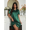 image:imageEkouaer Satin Nightshirt for Women Button Down Nightgown Silk Short Sleeve Sleepshirt Notch Collar Sleepwear S3XLEvergreen